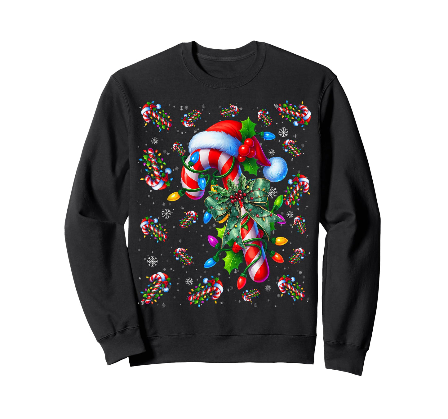 Candy Cane Santa Hat Christmas Lights Merry and Bright Xmas T-Shirt