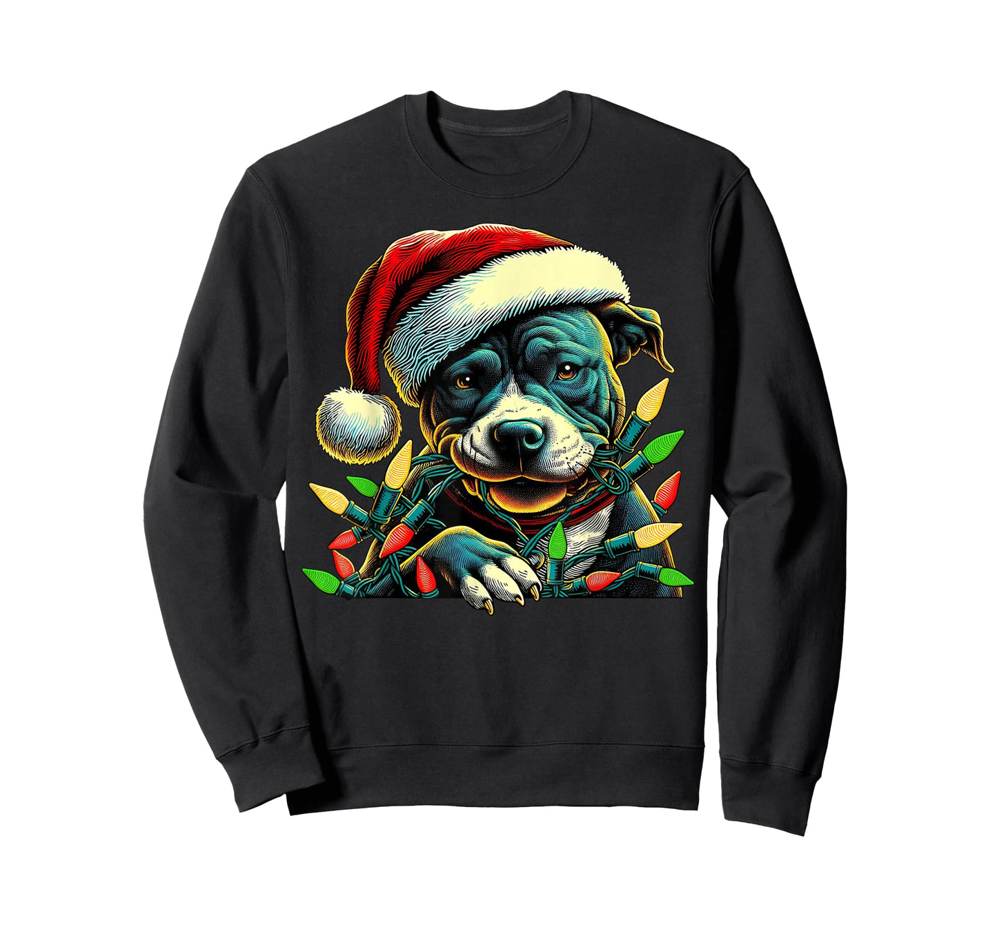 Pit Bull Chew Christmas Light Pitbull Xmas Funny Holiday T-Shirt