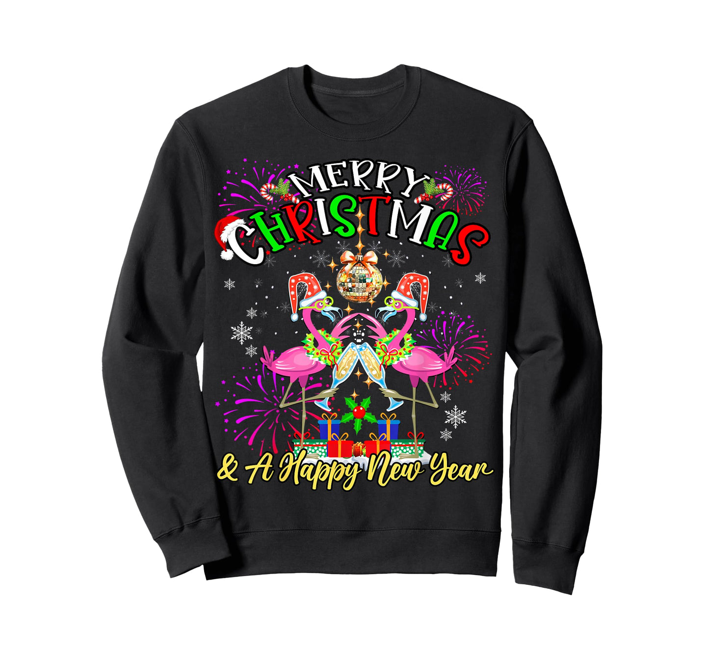 Merry Christmas & A Happy New Year Fireworks Flamingo Lover T-Shirt