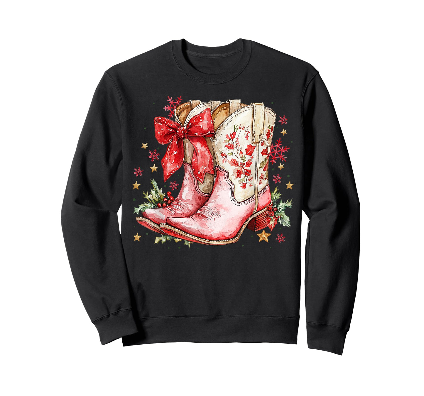 Western Christmas Family Pajamas Bow Cowgirl Cowboy Boots T-Shirt