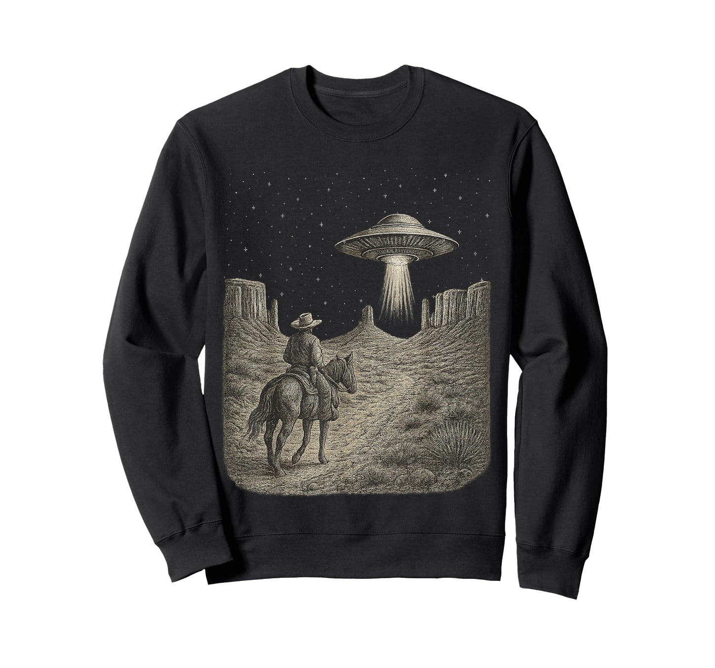 Vintage Western Cowboy UFO Alien Horse Rodeo Retro Country T-Shirt