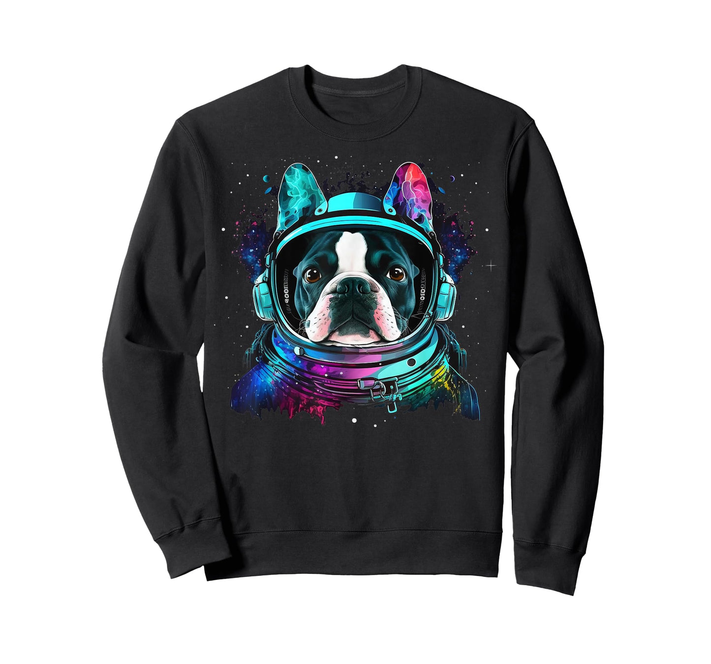 Boston Terrier Astronaut Dog Colorful Cosmic Outer Space Men Women Kids T-Shirt