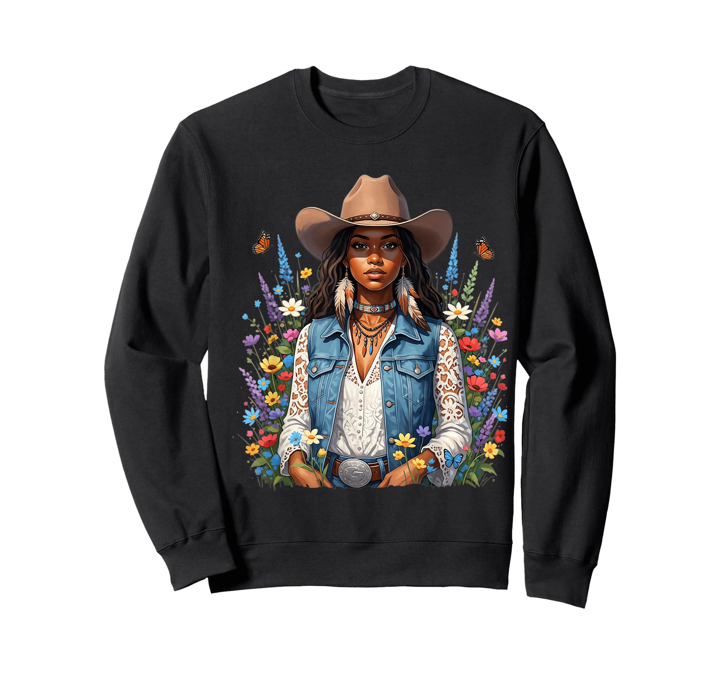 Beautiful Black Cowgirl with Wildflower Western Vibes Flower T-Shirt