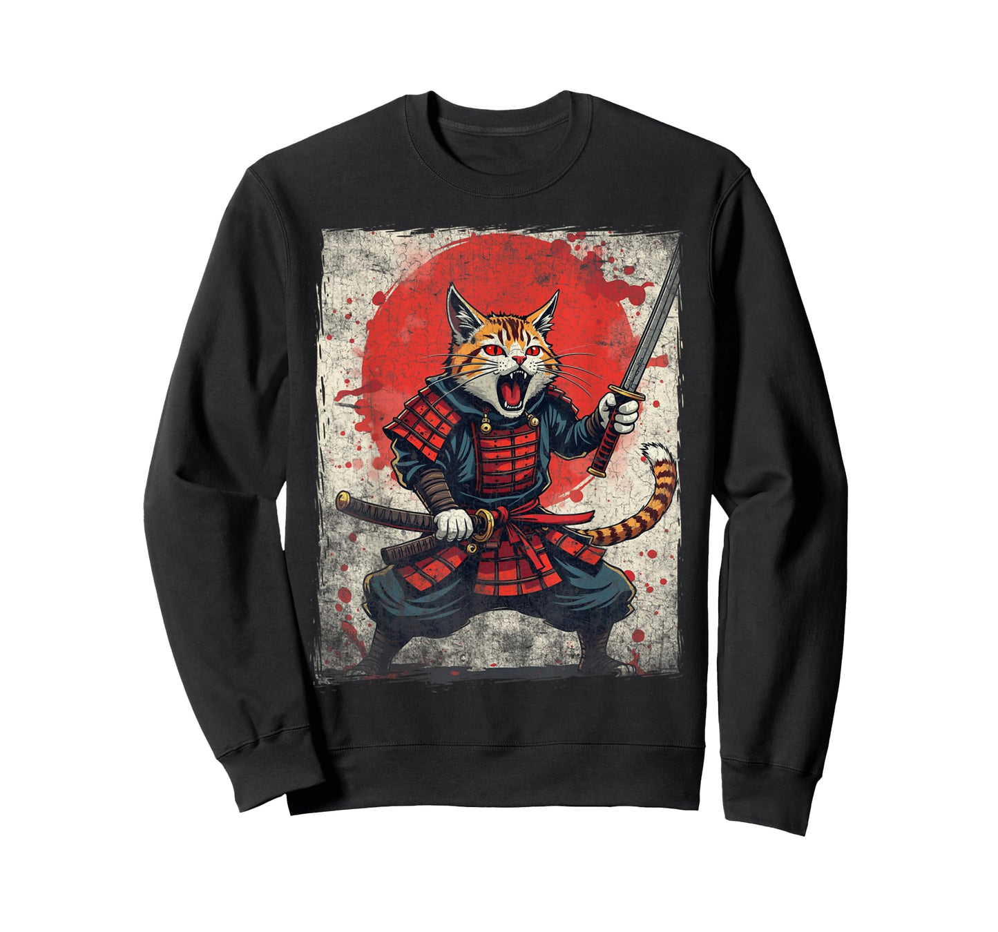 Samurai Cat Ukiyo-e Warrior Art Vintage Ninja Cat Graphic T-Shirt