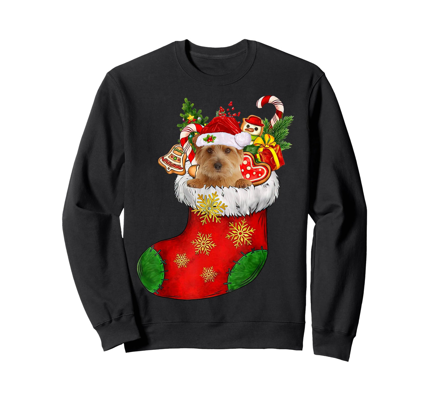 Norfolk Terrier In Sock Christmas Santa Hat Xmas Dog Lover T-Shirt