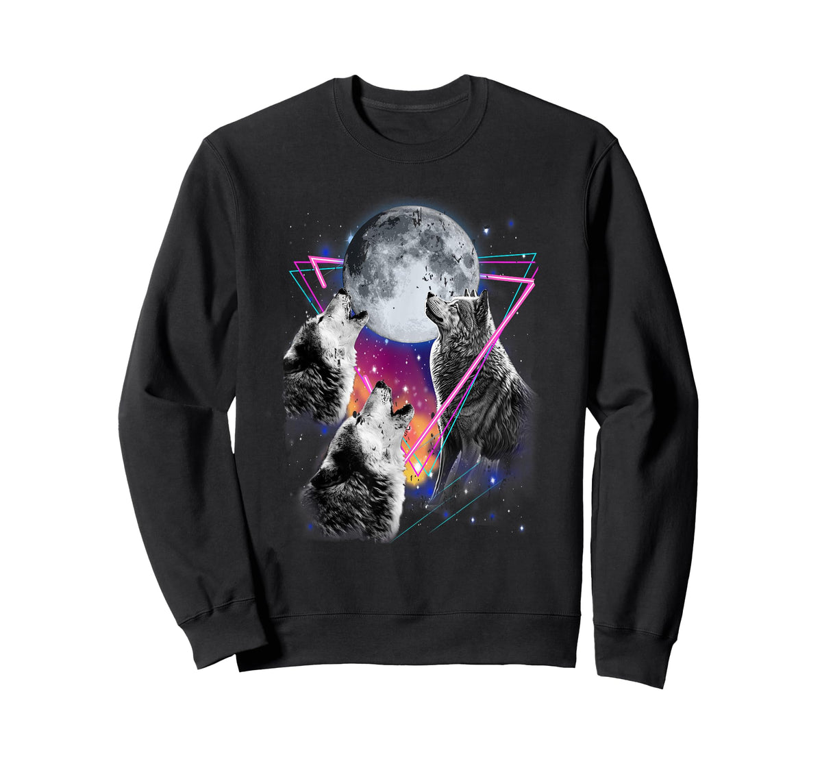 Epic 3 Wolves Howling At Moon 80s Style Wolf T-Shirt