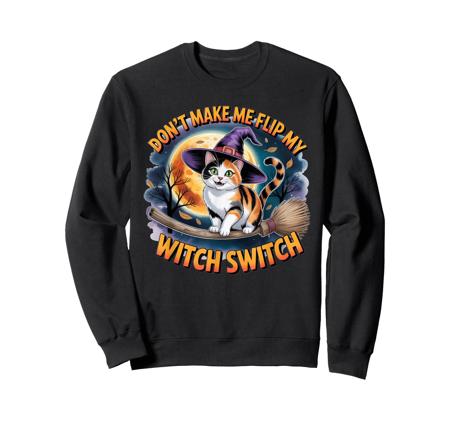 Calico Cat Halloween Lazy Costume Flip My Witch Switch T-Shirt