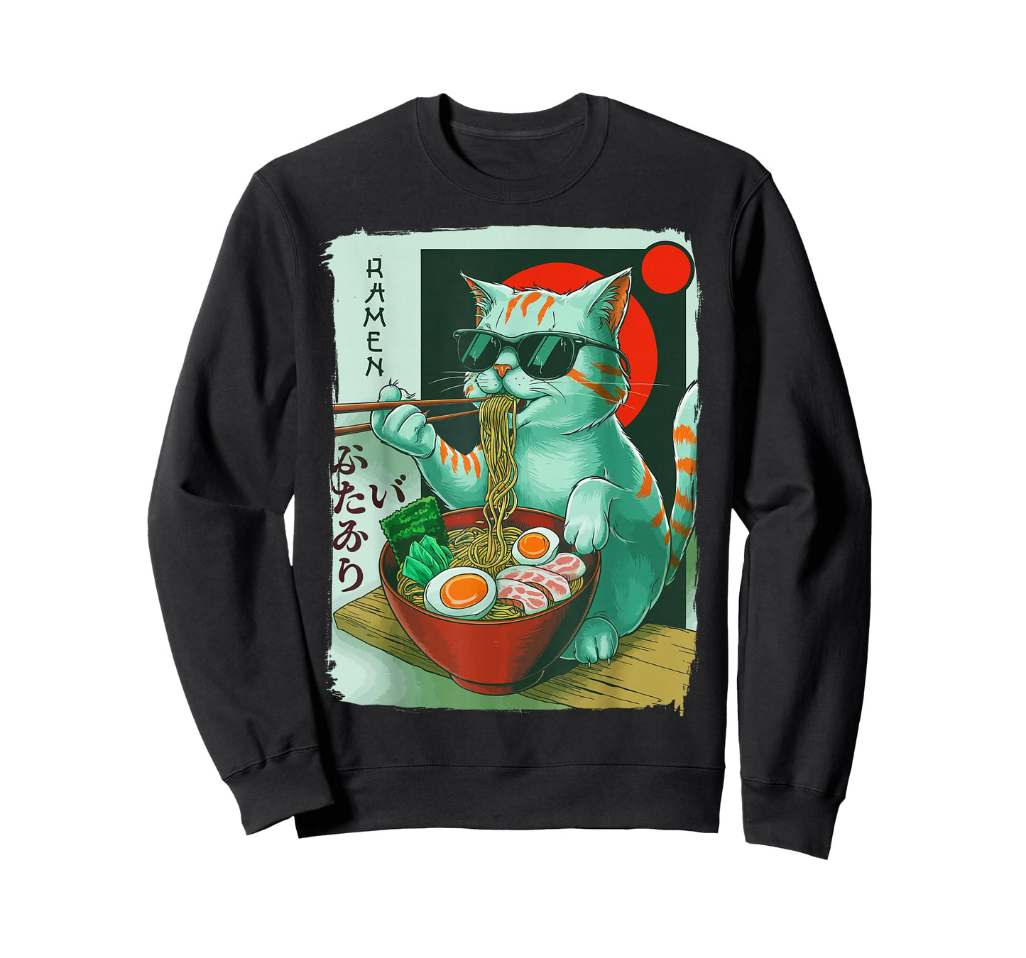 Funny Cat Eating Ramen Graphic Japanese Kawaii Otaku Anime T-Shirt