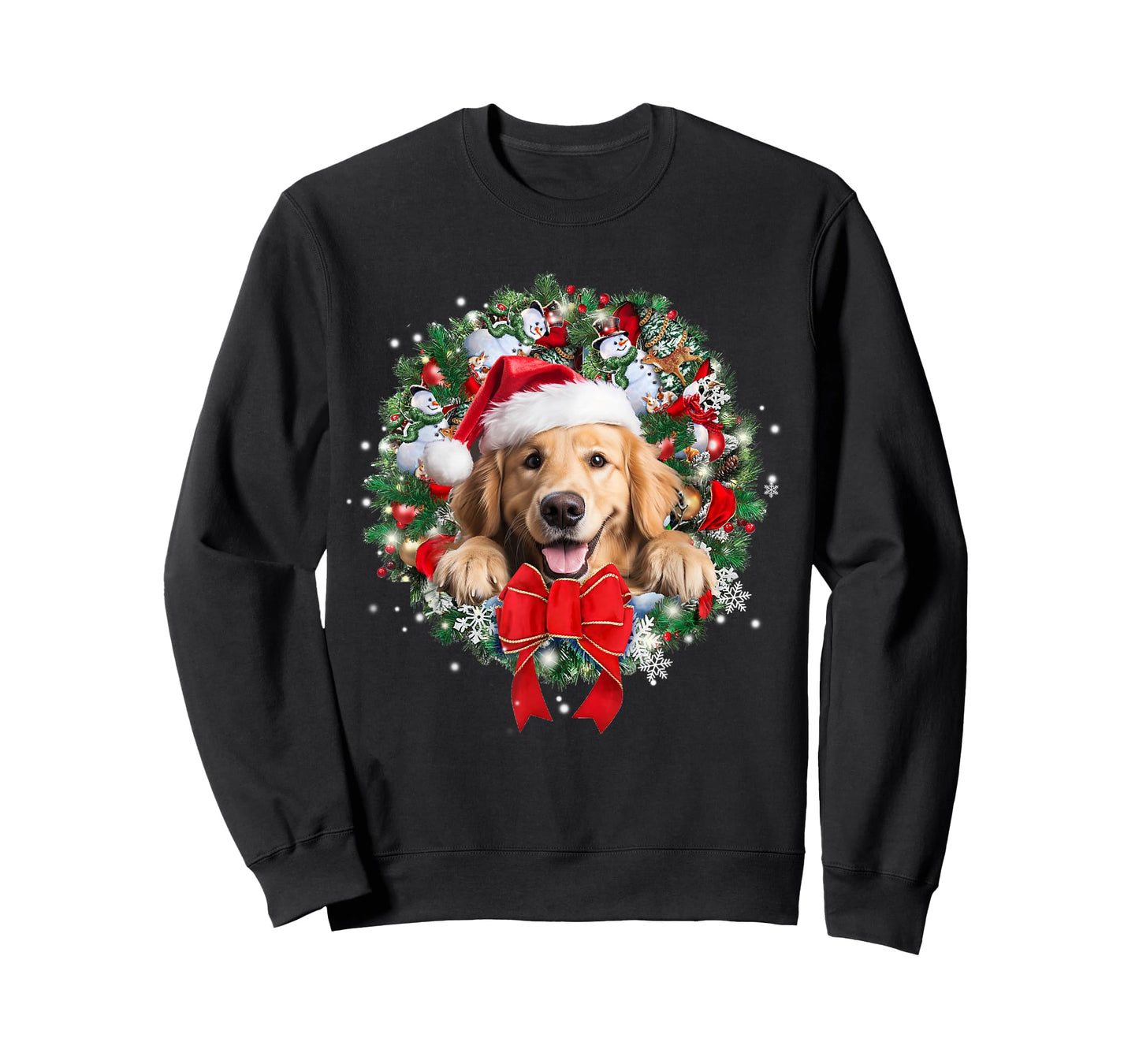 Golden Retriever Christmas Wreath Decoration Xmas Pajamas T-Shirt