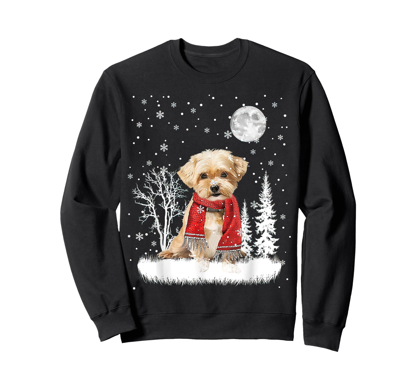 Shorkie Under Moonlight Snow Christmas Pajama T-Shirt