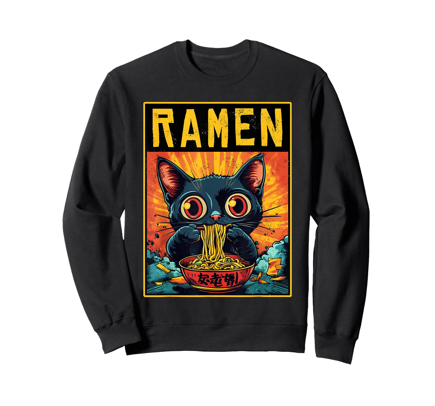 Funny Ramen Cat Tee Japan Anime Manga Kawaii Ramen Noddles T-Shirt