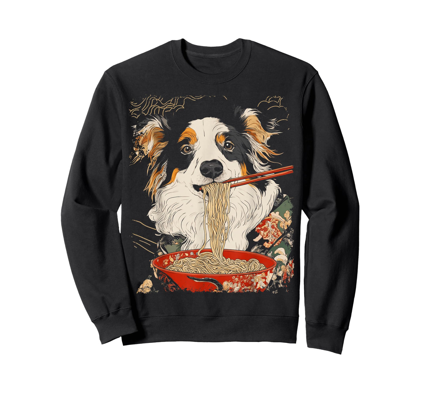 Japanese Art Australian Shepherd Dog Eating Ramen T-Shirt
