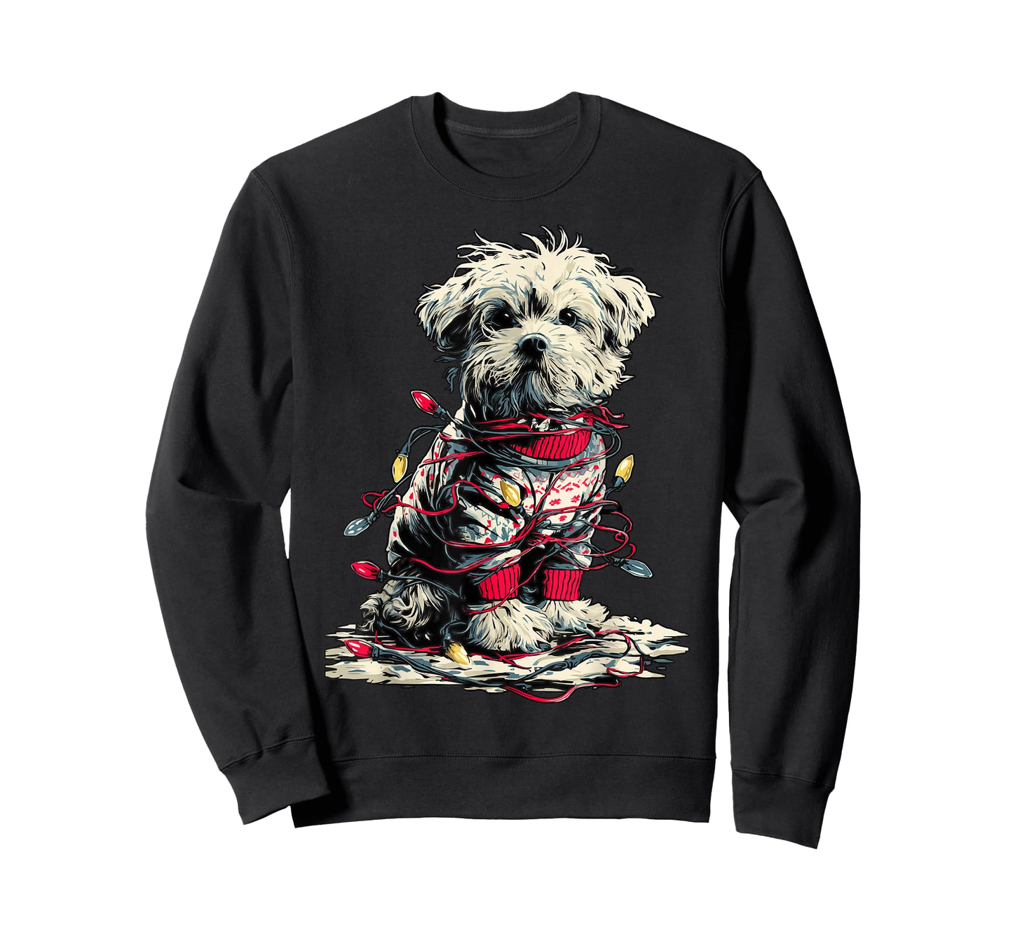 Cute Maltese with Christmas Lights Festive Animal Winter Dog T-Shirt