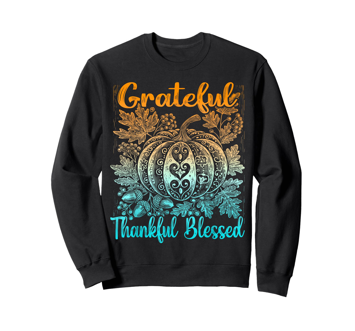 Grateful Thankful Blessed Fall Thanksgiving Retro Pumpkin T-Shirt