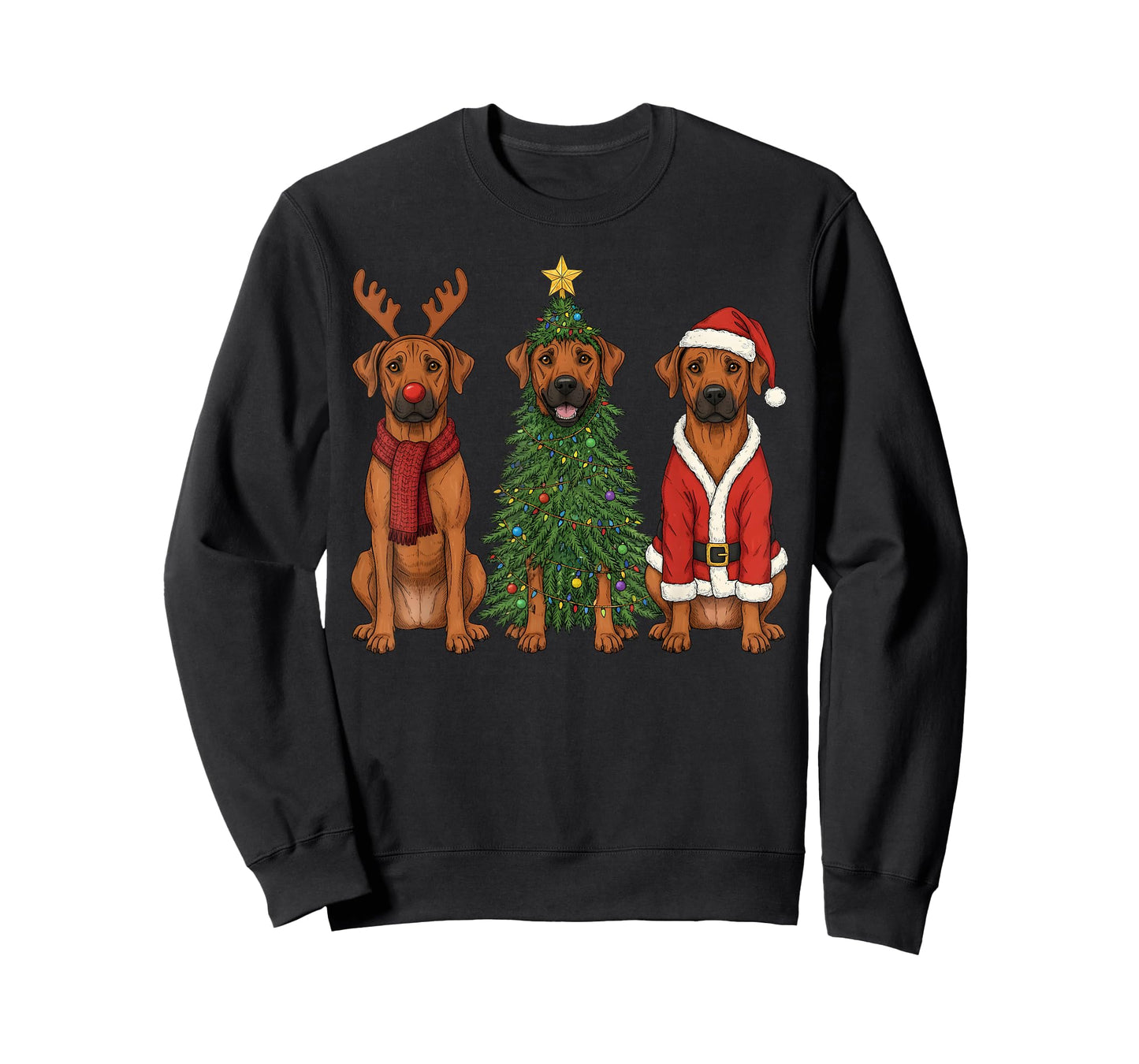 Retro Christmas Rhodesian Ridgeback Santa Reindeer Dog Lover T-Shirt