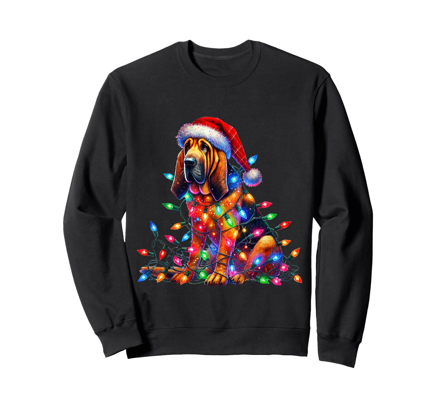 Bloodhound Christmas Lights Santa Hat Dog Lover T-Shirt for Men Women