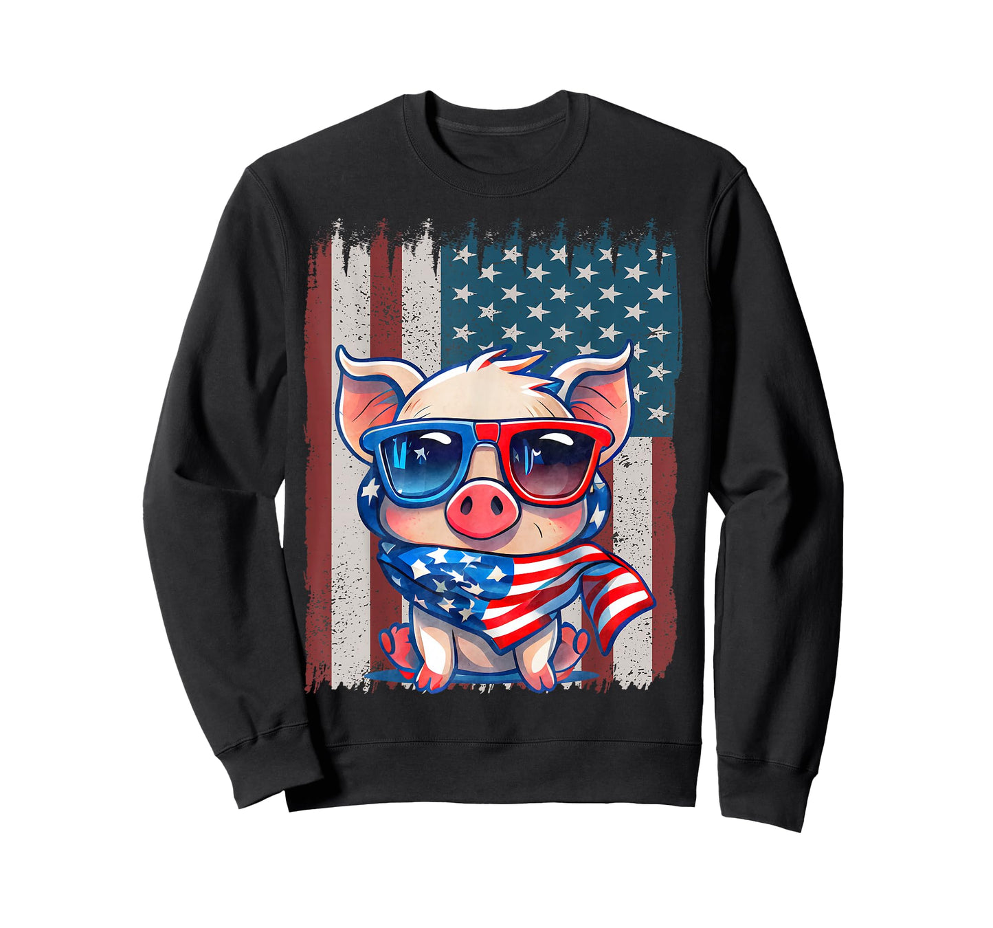 Retro American Flag Pig Dad Mom 4th of July T-Shirt