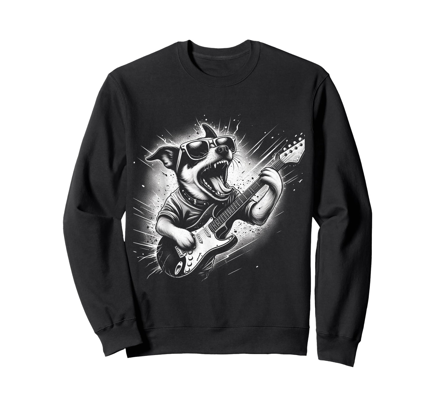 Rock n Roll Dog Cool Dog with Guitar Rock Star Dog Art T-Shirt