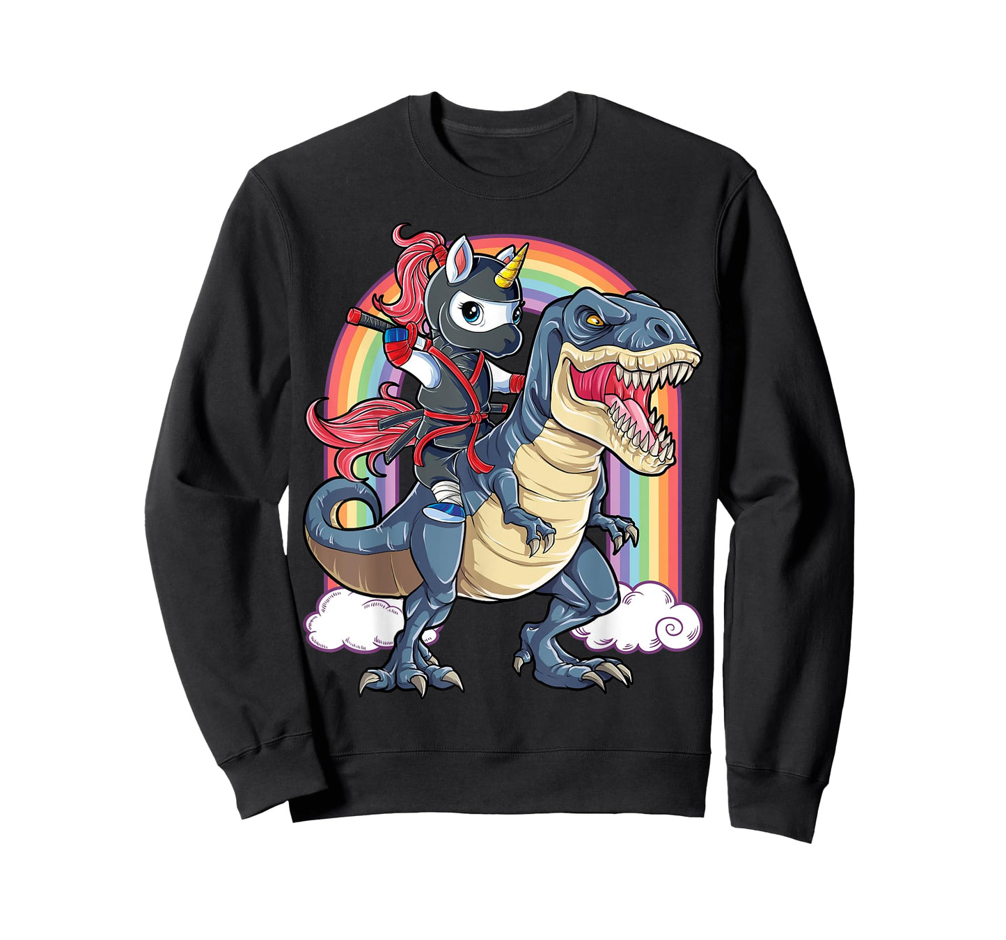 Ninja Unicorn Riding Dinosaur T rex Funny Men Women Rainbow T-Shirt