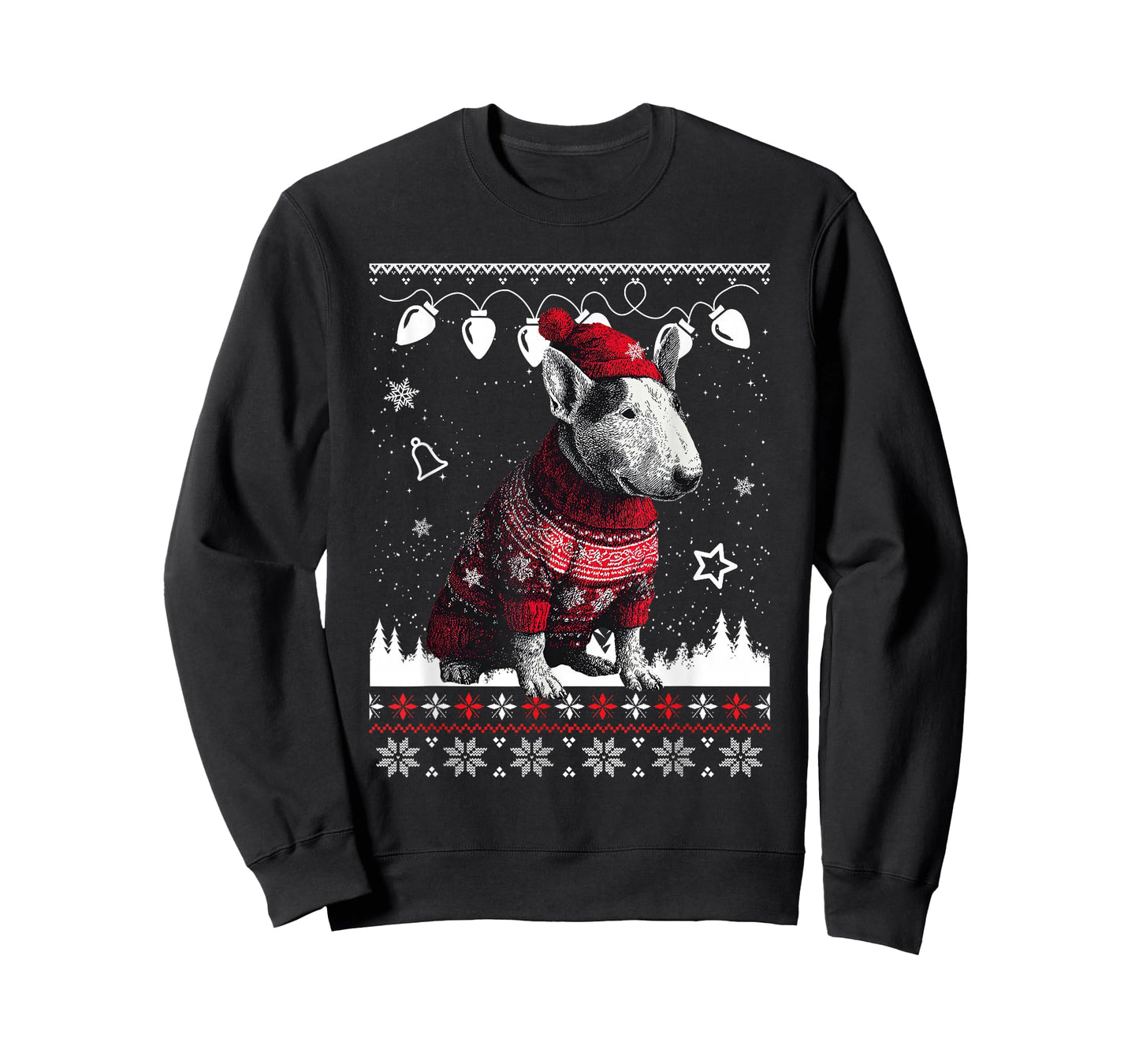 Cute Bull Terrier Christmas Wearing Sweater Funny Xmas Dog T-Shirt
