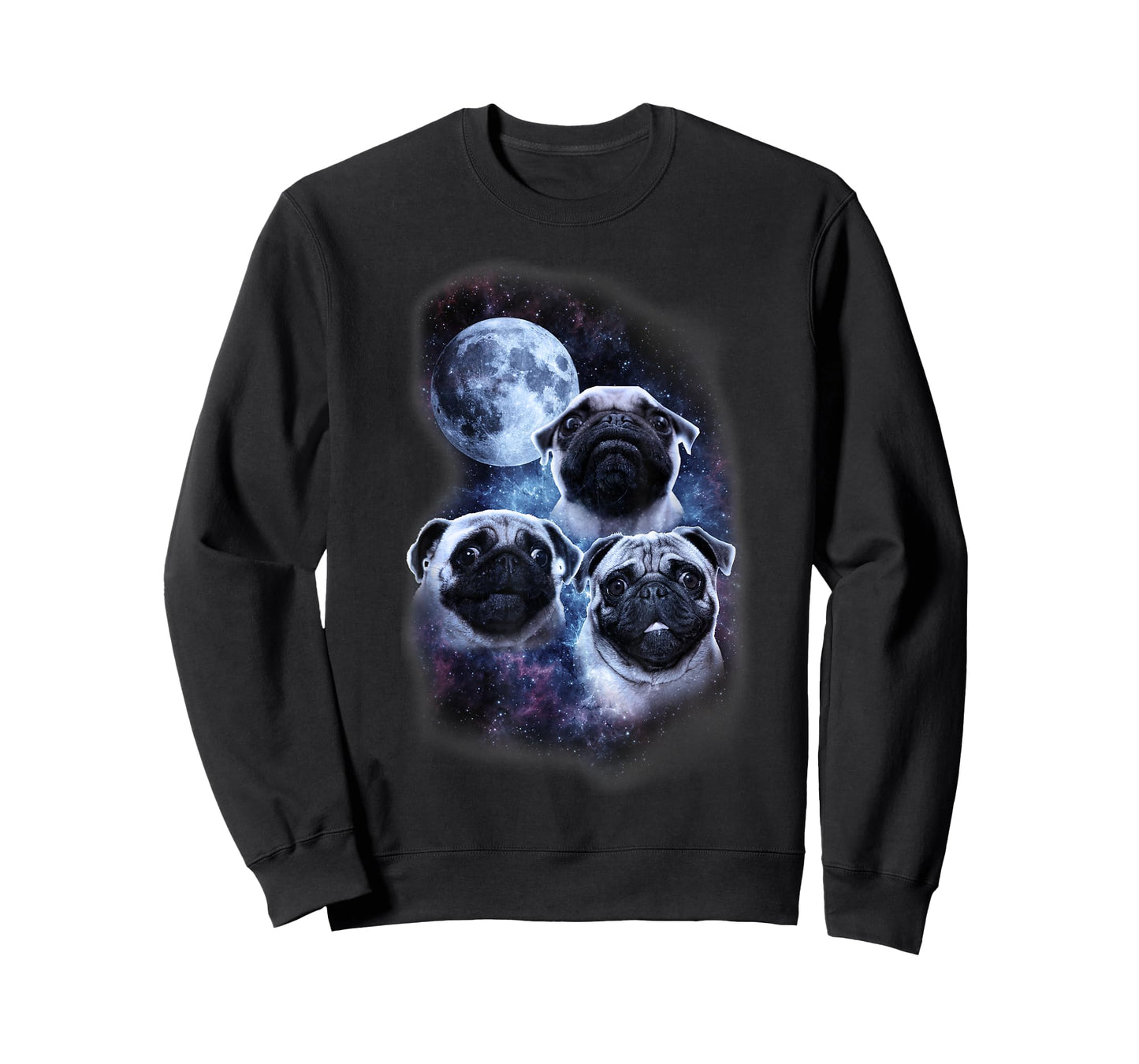 Cute pug design in space, full moon, stars, milky way T-Shirt
