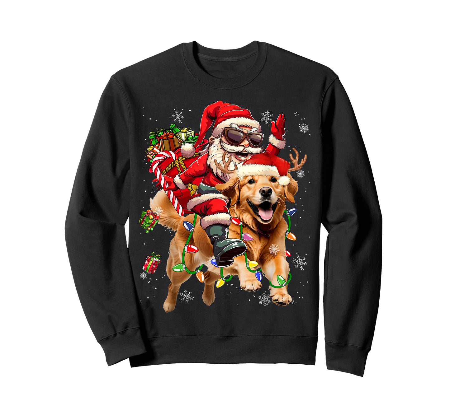 Merry Christmas 2025 Santa Riding Golden Retriever Dog Xmas T-Shirt