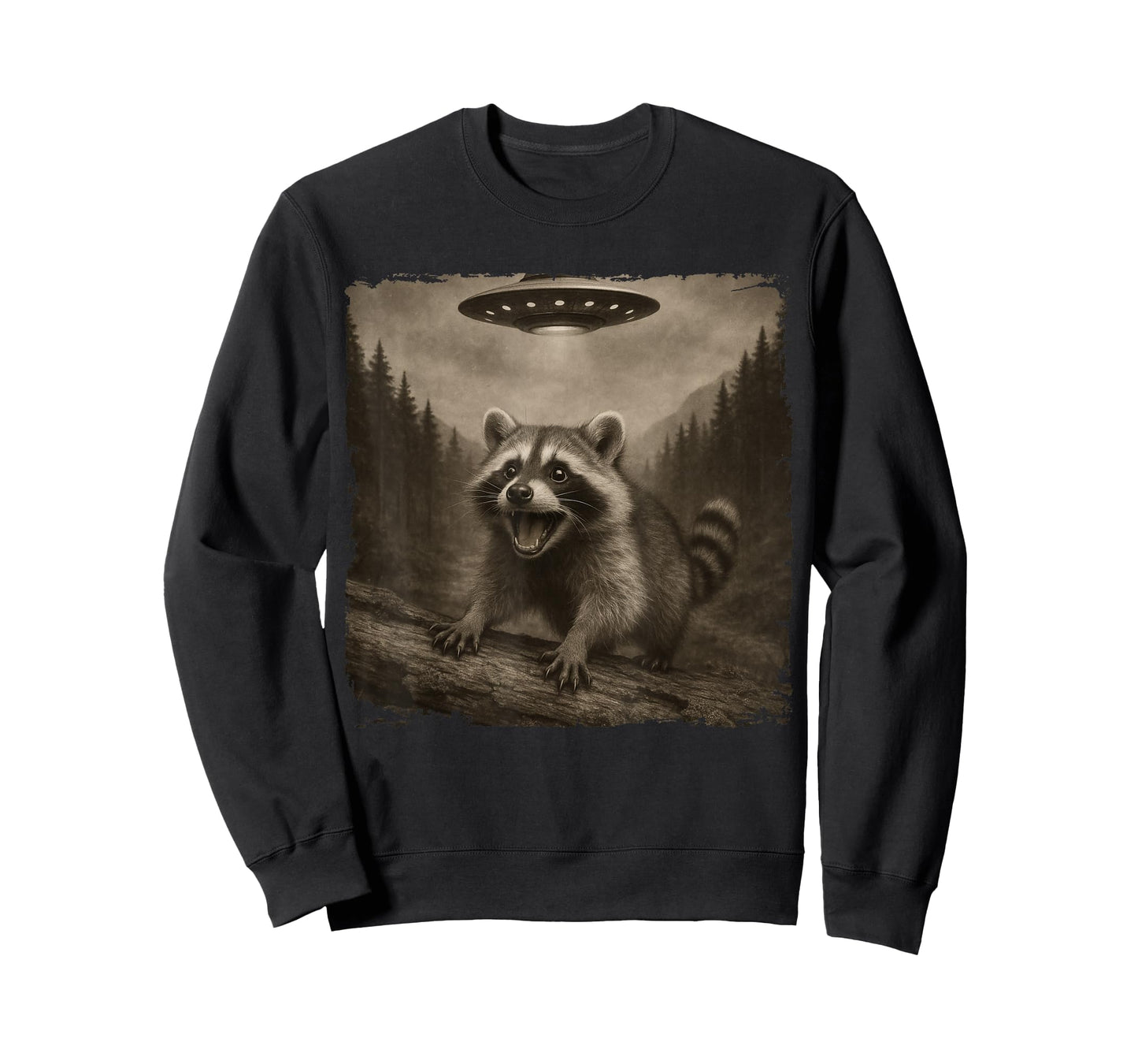 Funny Raccoon Evades Alien UFO Animal Meme Men Women Kids T-Shirt