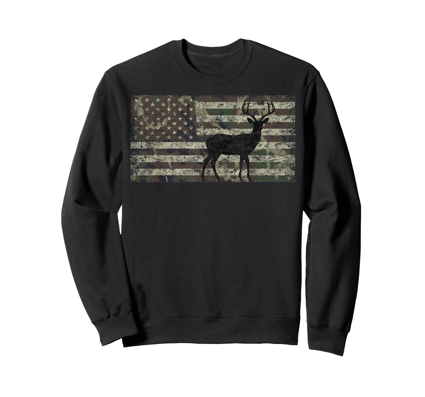 Deer Hunting Camo American Flag Buck Standing Hunter Country T-Shirt