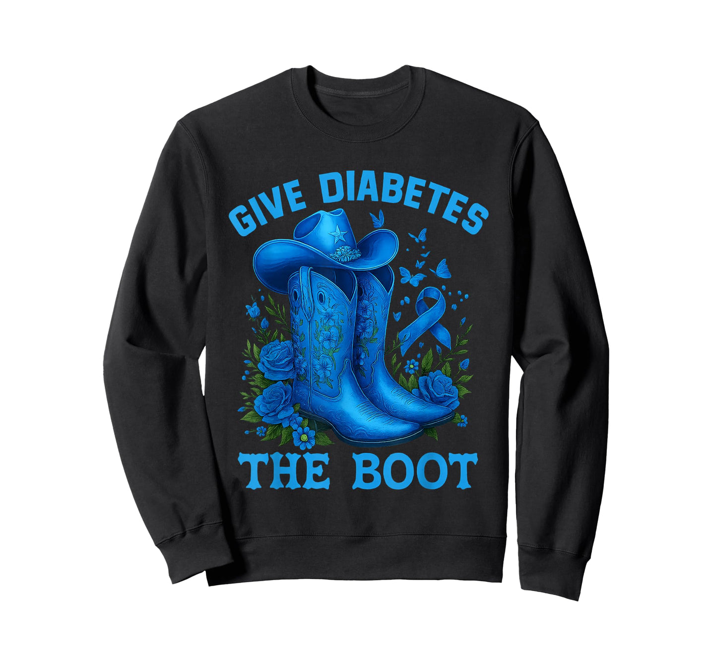 Give Type 1 Diabetes The Boot Cowgirl T1d Blue Ribbon T-Shirt