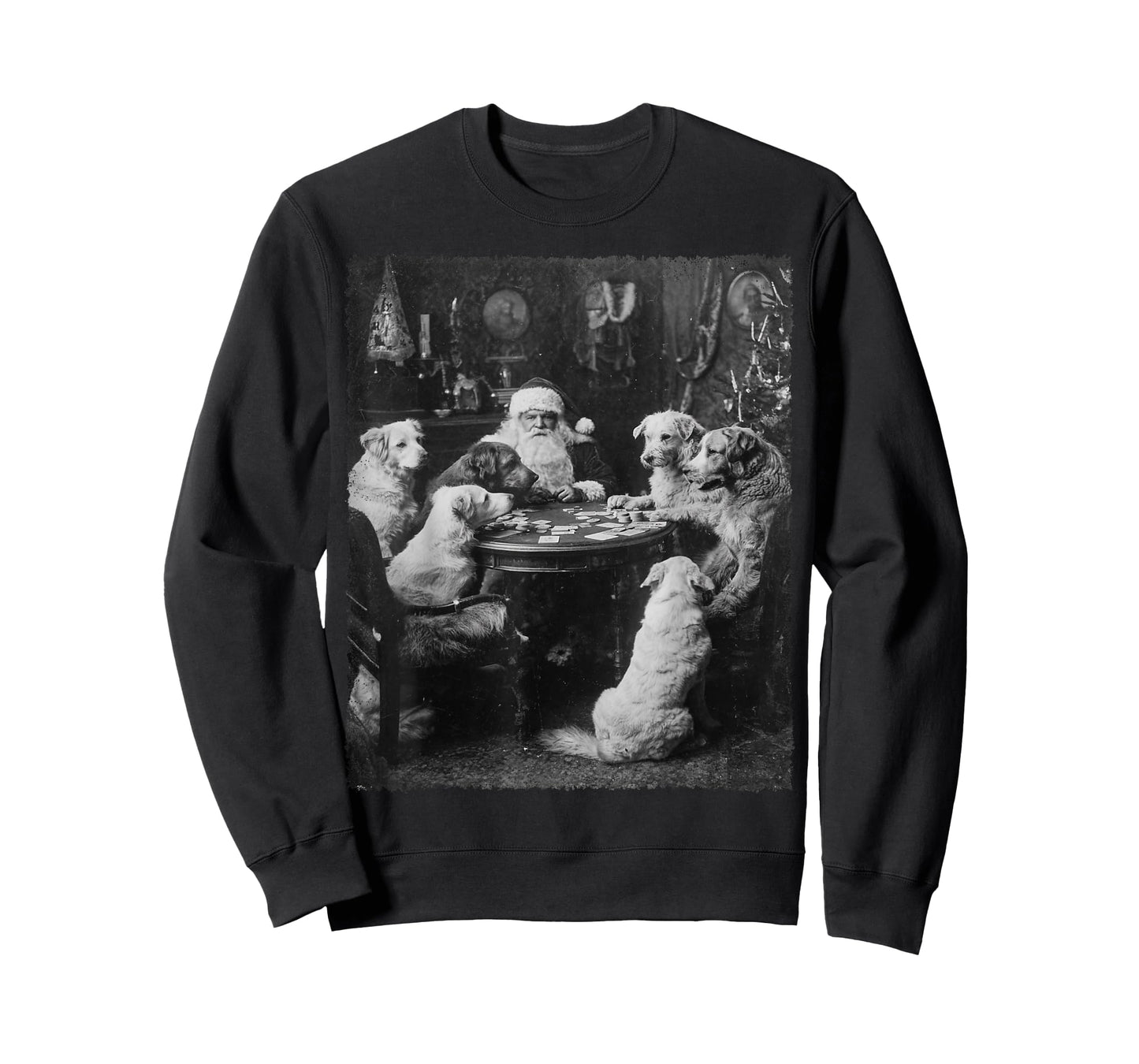 Santa Playing Cards Dogs Playing Poker Christmas Design T-Shirt