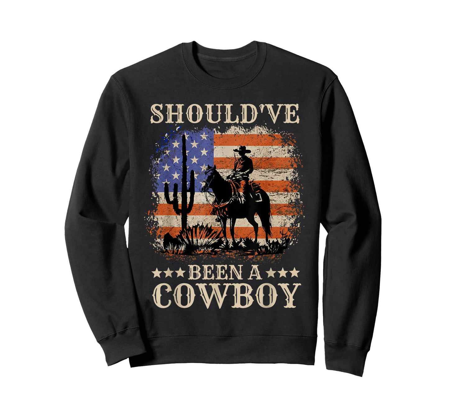 I Should Have Been A Cowboy Western Cowboy With USA Flag T-Shirt