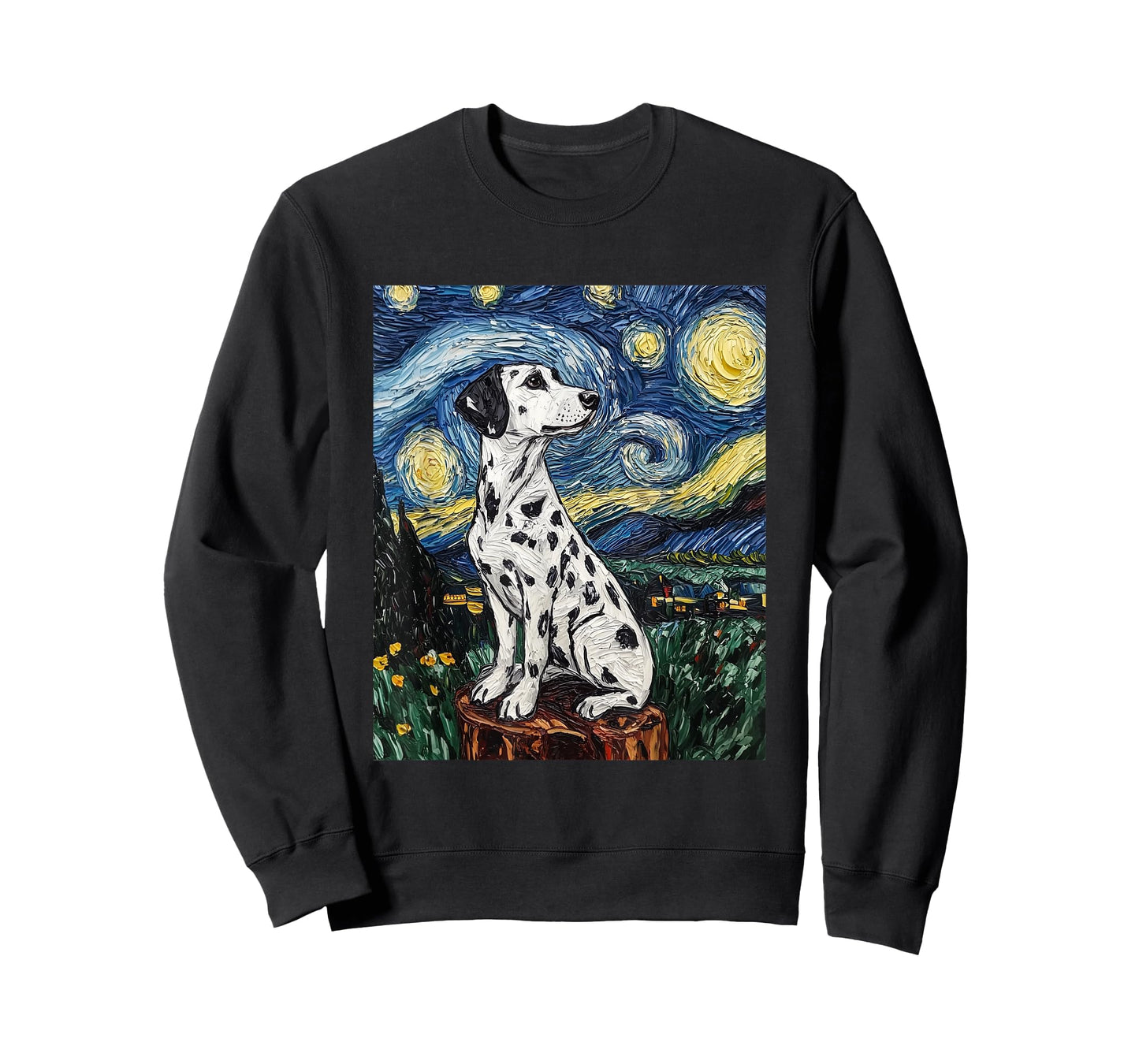 Cute Dalmatian Dog Doggy - Van Gogh Style - Starry Night T-Shirt