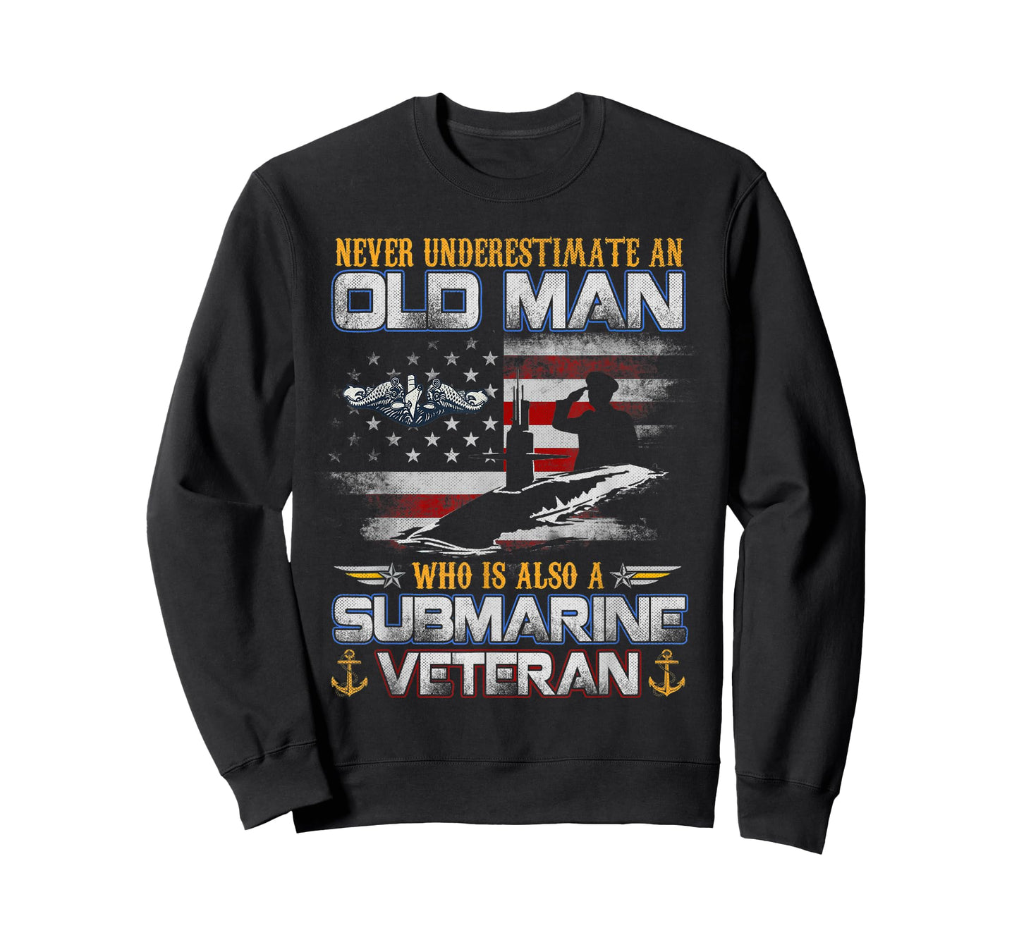 Never Underestimate An Old Man Submarines Veteran Flag Mens T-Shirt