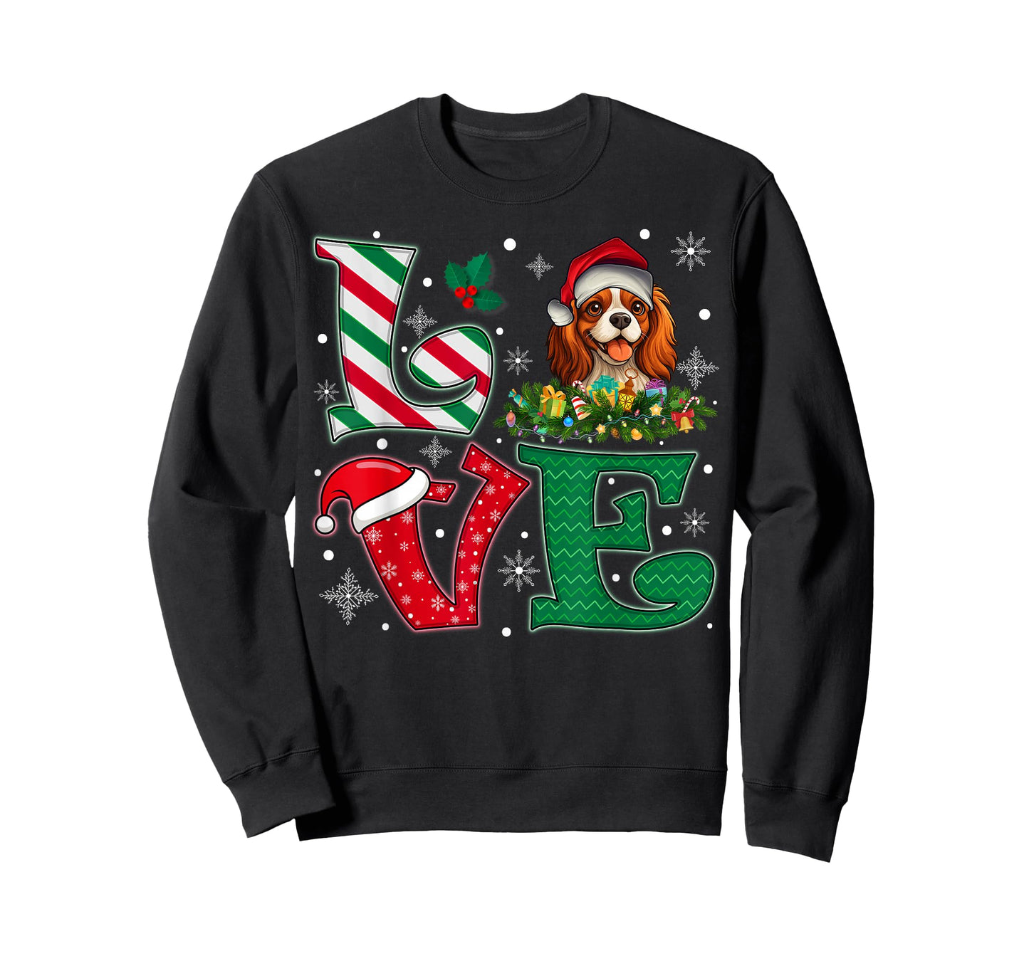 Santa Hat Love Cavalier King Charles Spaniel Dog Xmas Girls T-Shirt