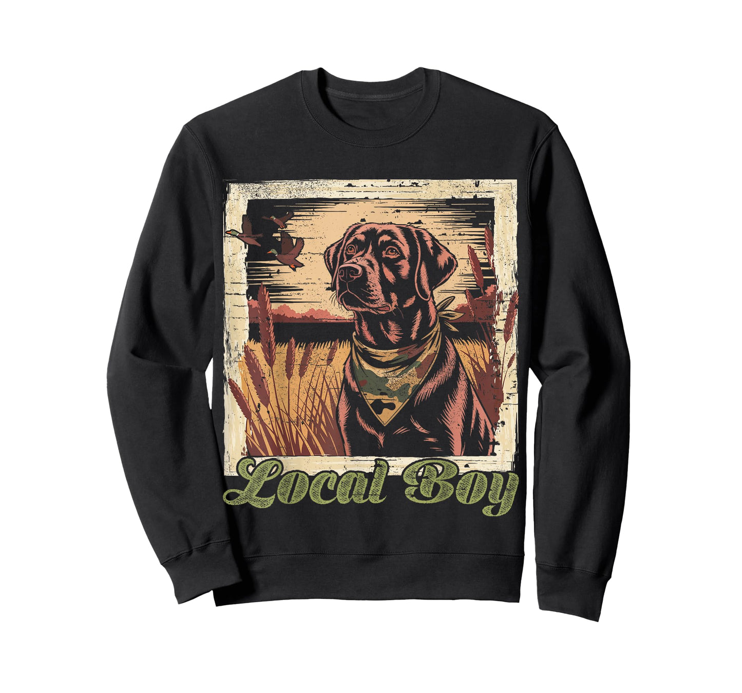 Black Lab Hunting Dog Marsh Scene Sunset Vintage T-Shirt