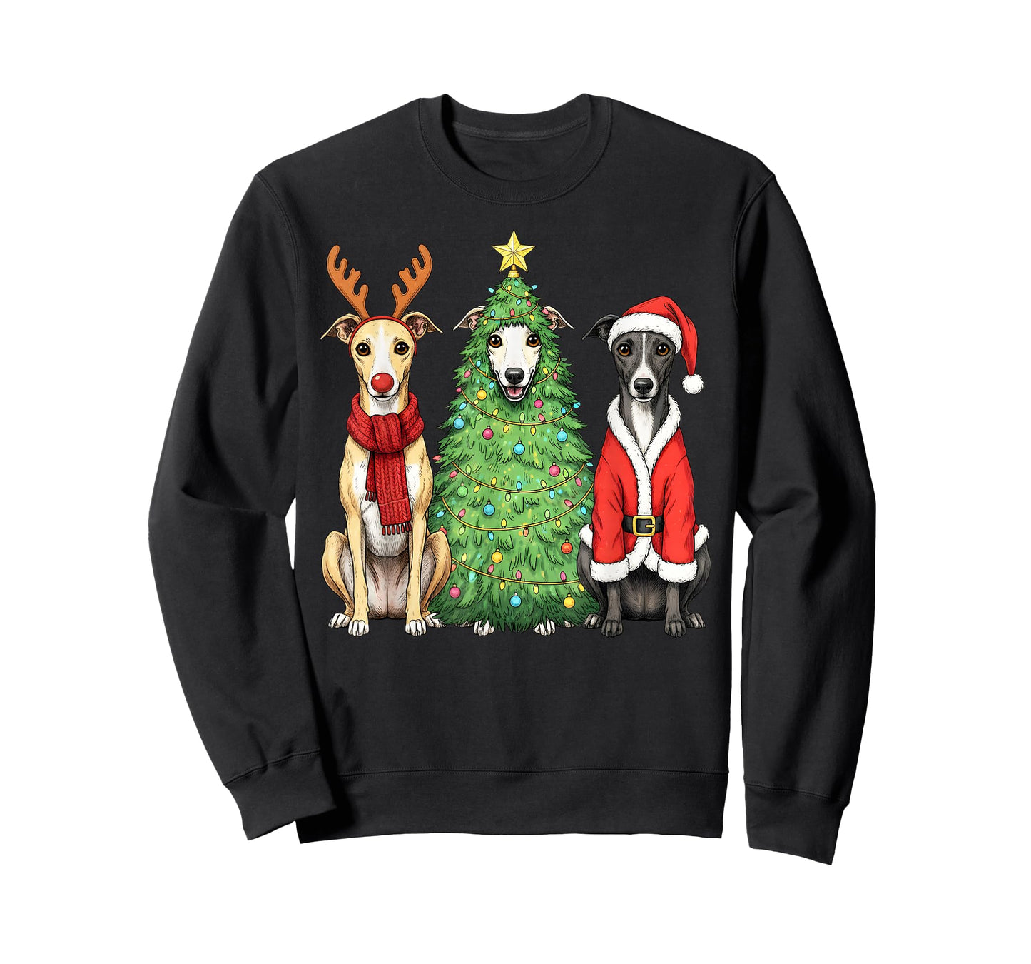 Retro Christmas Whippet Santa Reindeer Dog Lover T-Shirt