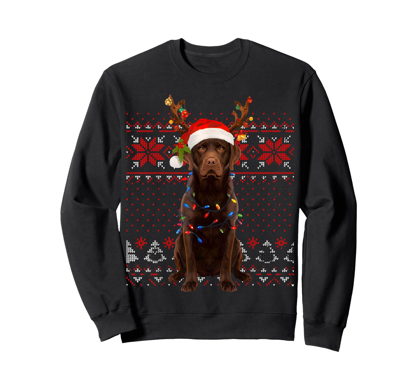 Christmas Dog with Hat and Lights - Funny Holiday Labrador T-Shirt