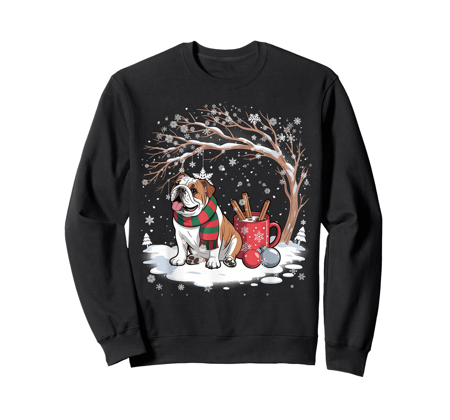 Funny English Bulldog in The Snow Tree Christmas Winter Xmas T-Shirt