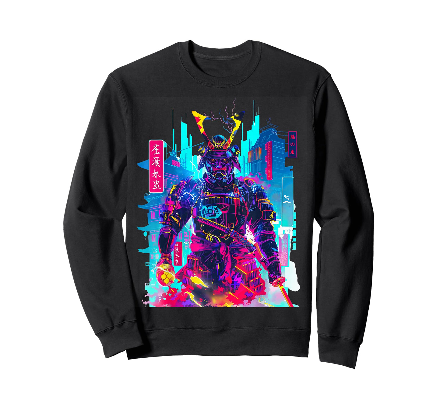 Cyberpunk Neon Samurai Japanese Art T-Shirt