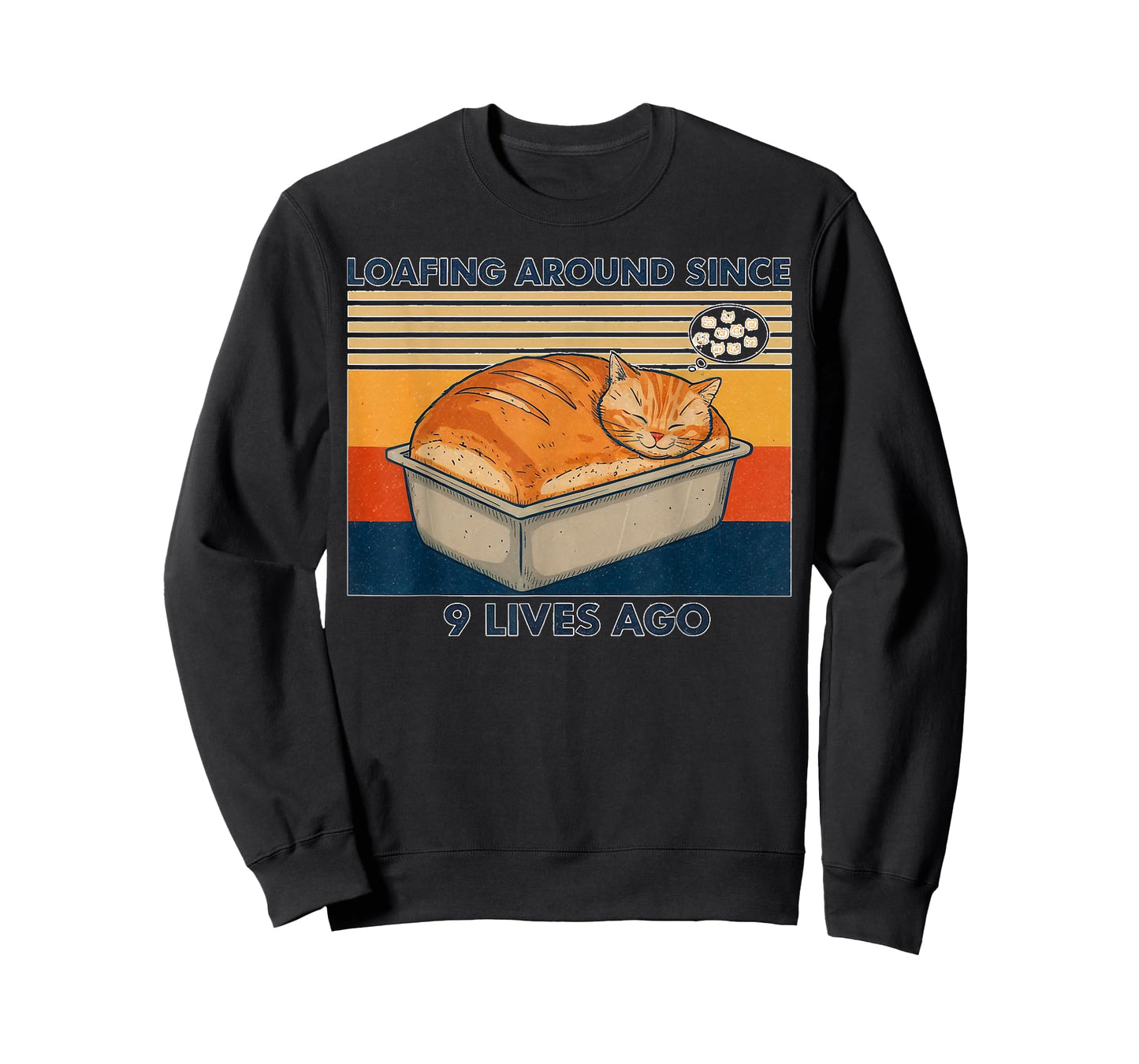Loafing Around Cat Bread Pun Nine Lives Vintage Design T-Shirt
