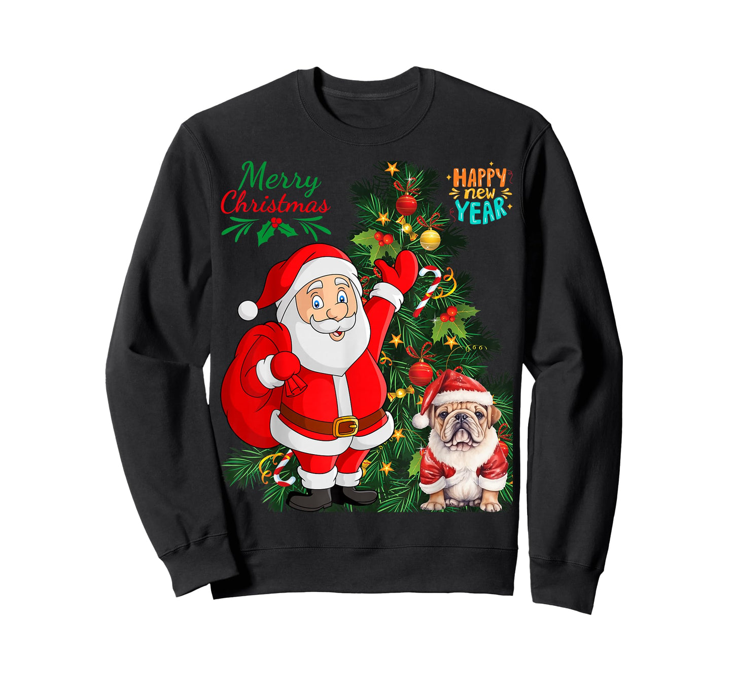 Merry Christmas Happy New Year Santa Claus English Bulldog T-Shirt