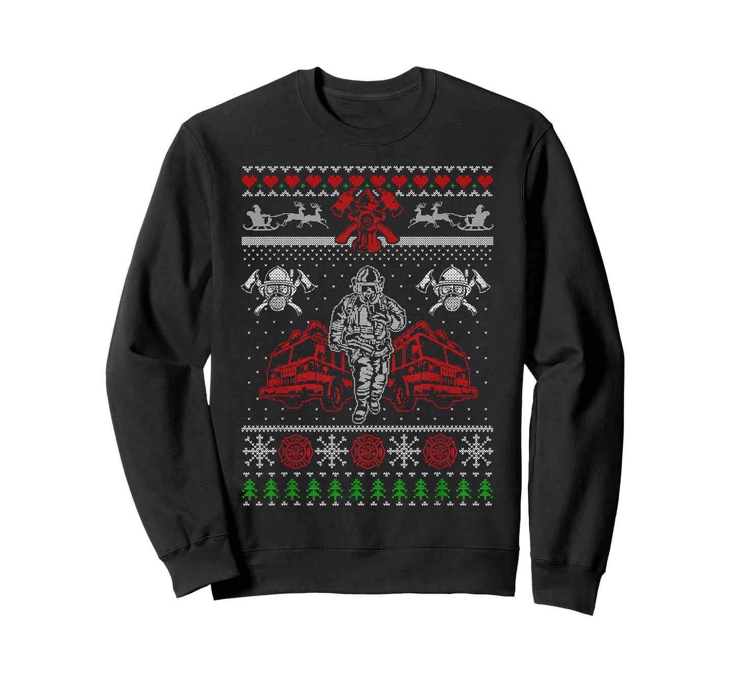 Firefighter Ugly Christmas Sweater Santa Xmas T-Shirt