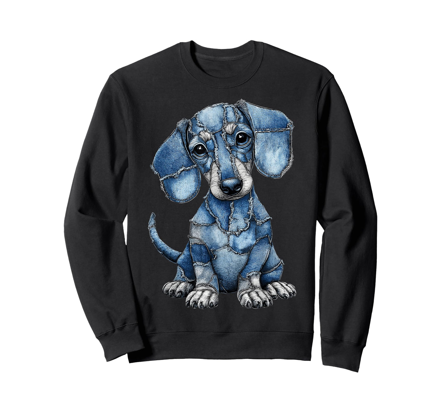 Funny Dachshund Dog Blue Denim Patchwork Graphic Animal T-Shirt