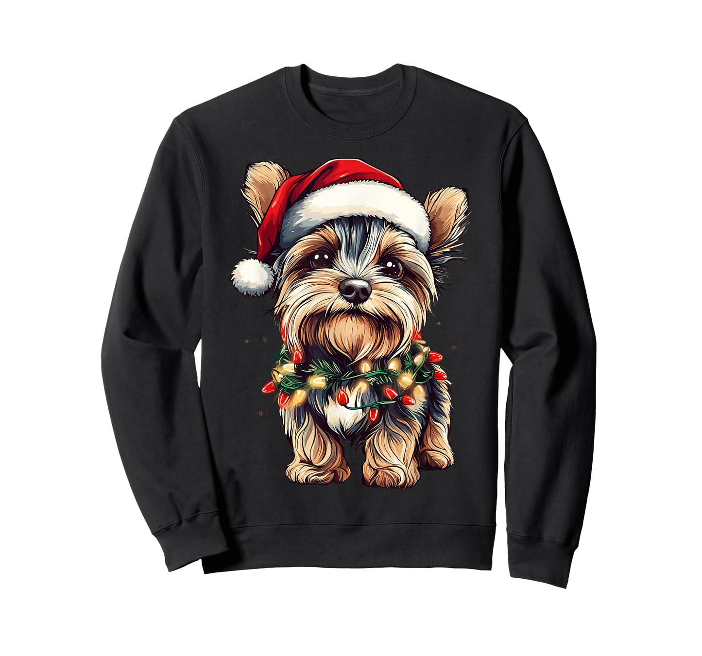 Yorkie Santa Christmas Tree Lights Xmas Yorkshire Terrier T-Shirt