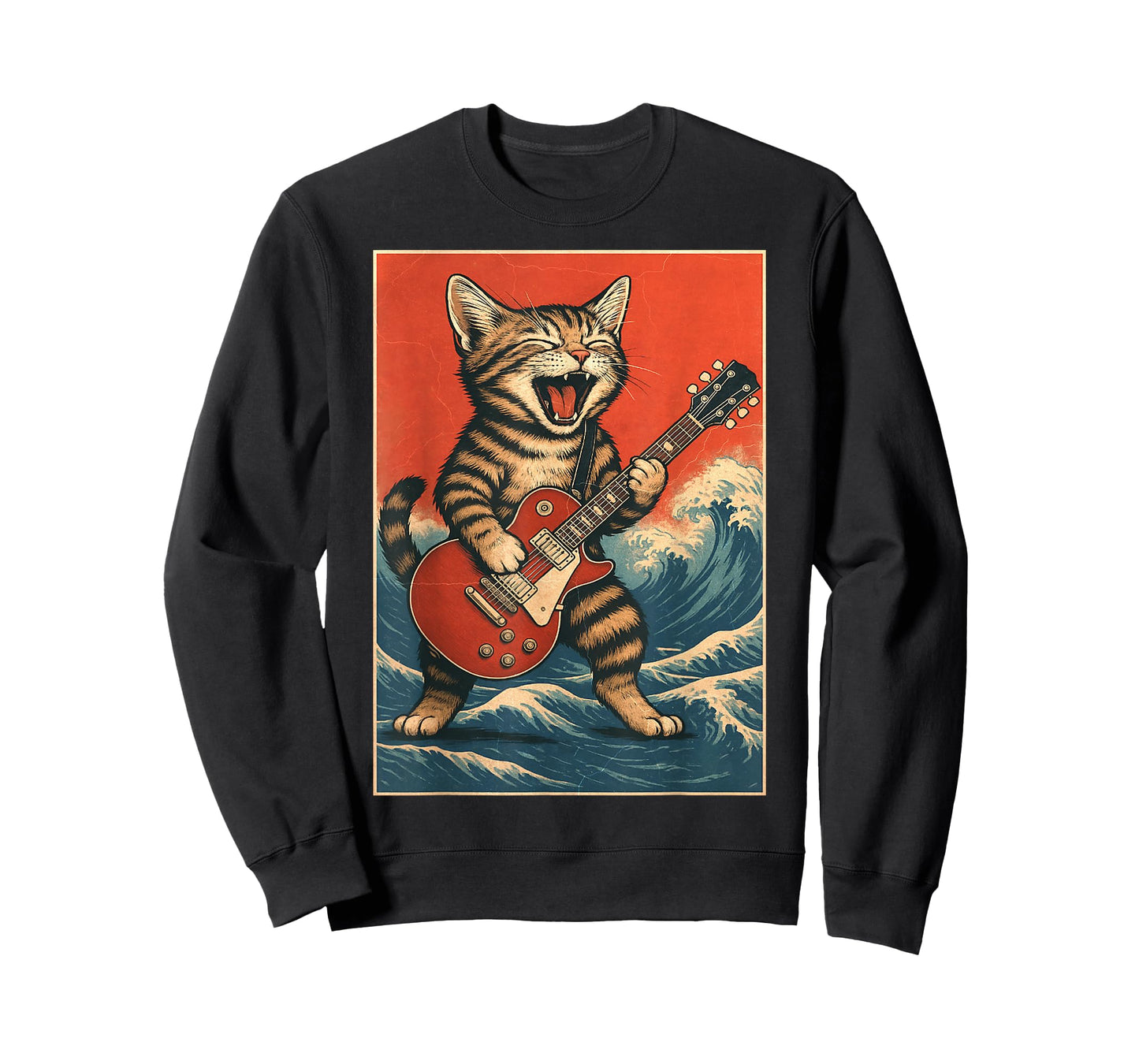 Rock & Roll Surfing Guitarist Funny Cat Lover Gift T-Shirt