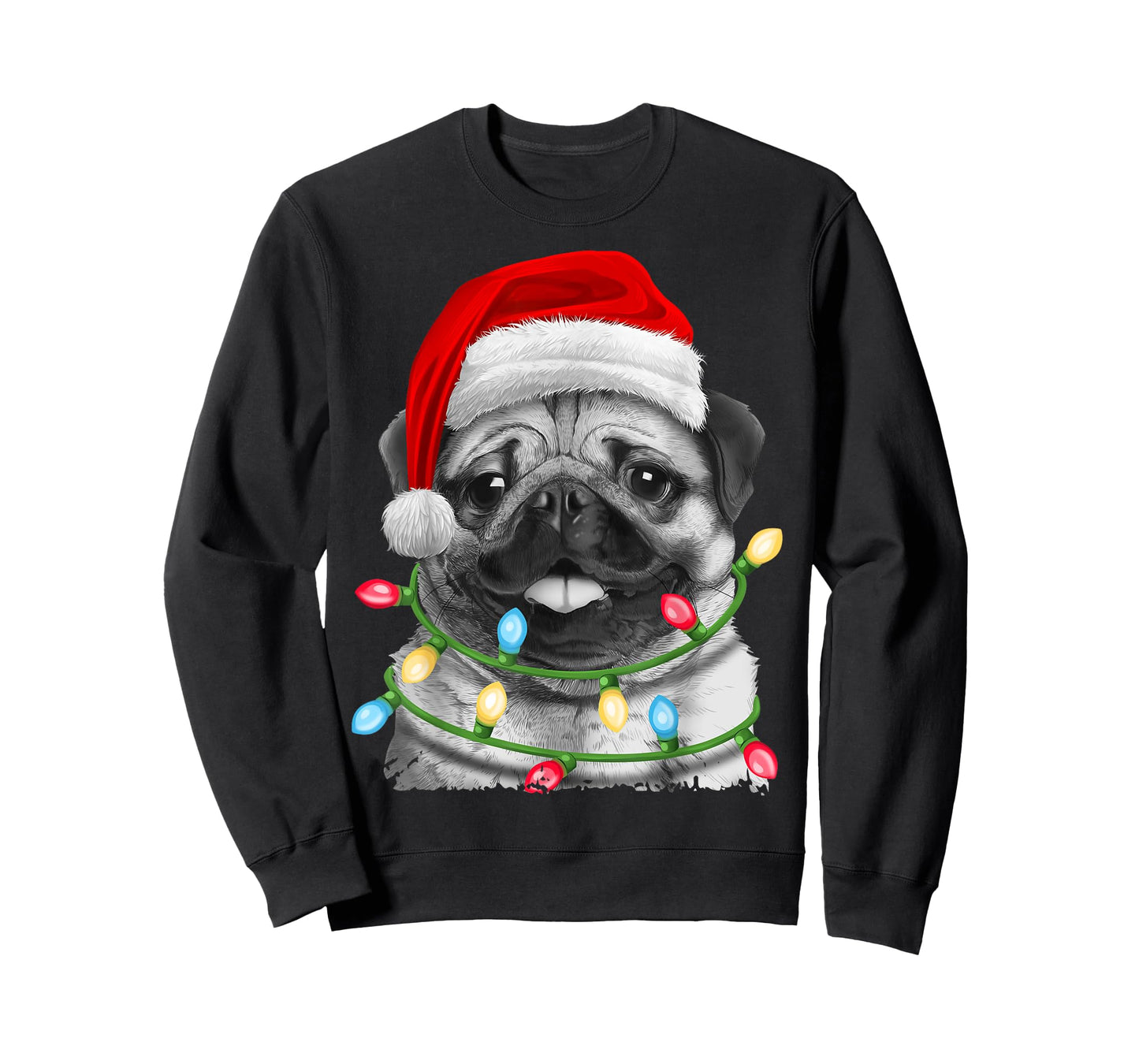 Pug Santa Christmas Tree Lights Xmas Boys Pugmas Dog Dogmas T-Shirt