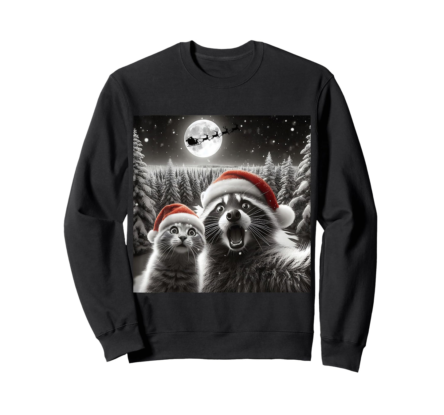 Cat Selfie Racoon Funny Santa Christmas Dog Trending T-Shirt