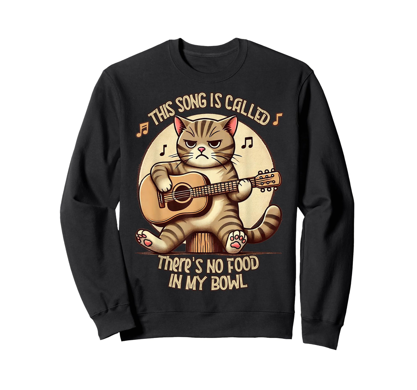 Cat Plays Acoustic Guitar Song No Food In My Bowl Funny Men Women Kids T-Shirt