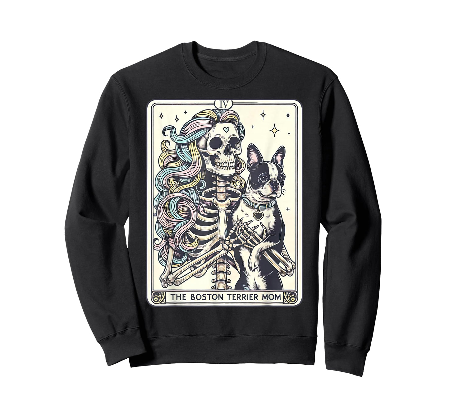 Retro Boston Terrier Mom Tarot Card Funny Skeleton Dog Mama T-Shirt