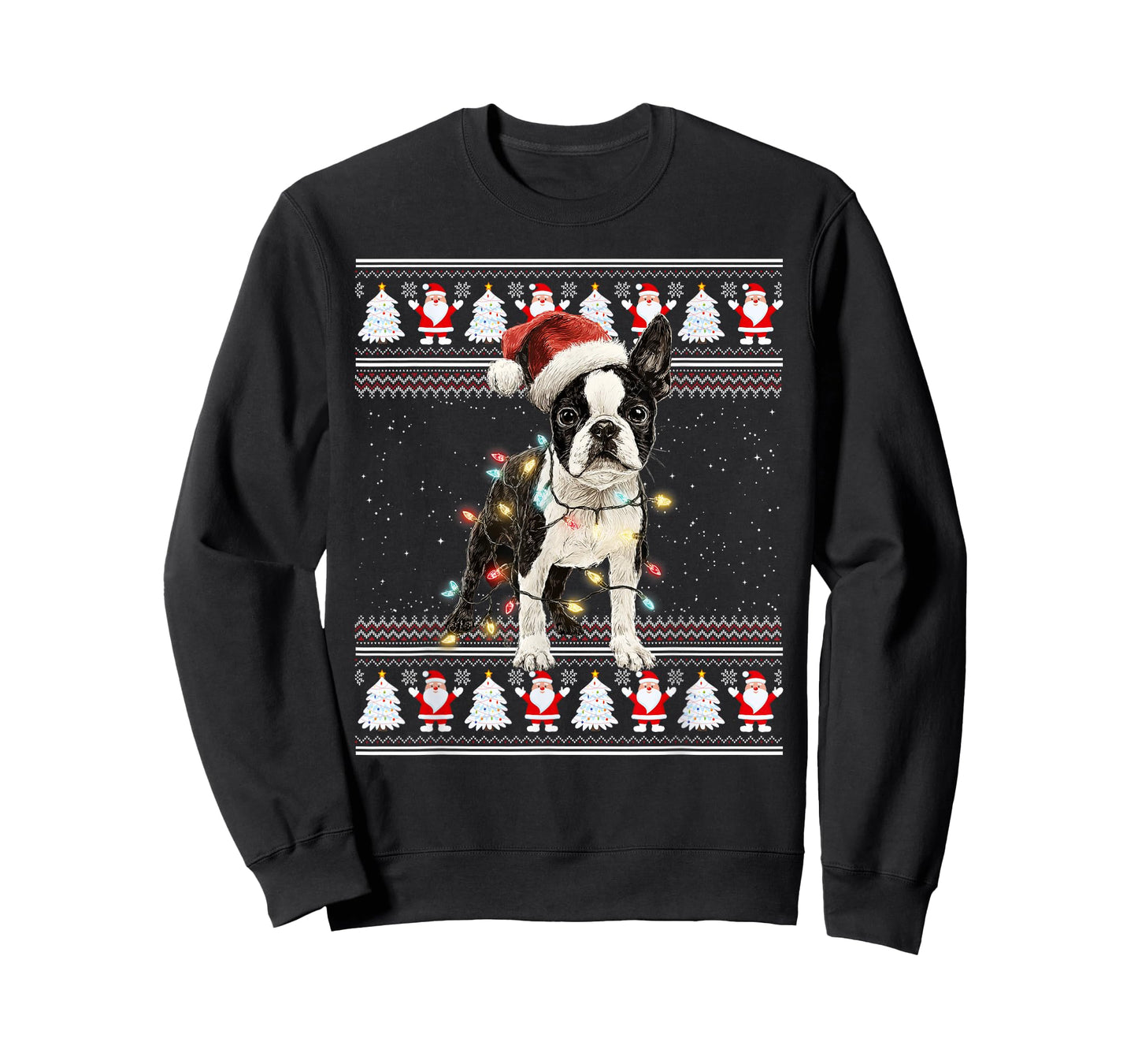 Boston Terrier Ugly Christmas Sweaters Funny Dog Lights Xmas T-Shirt